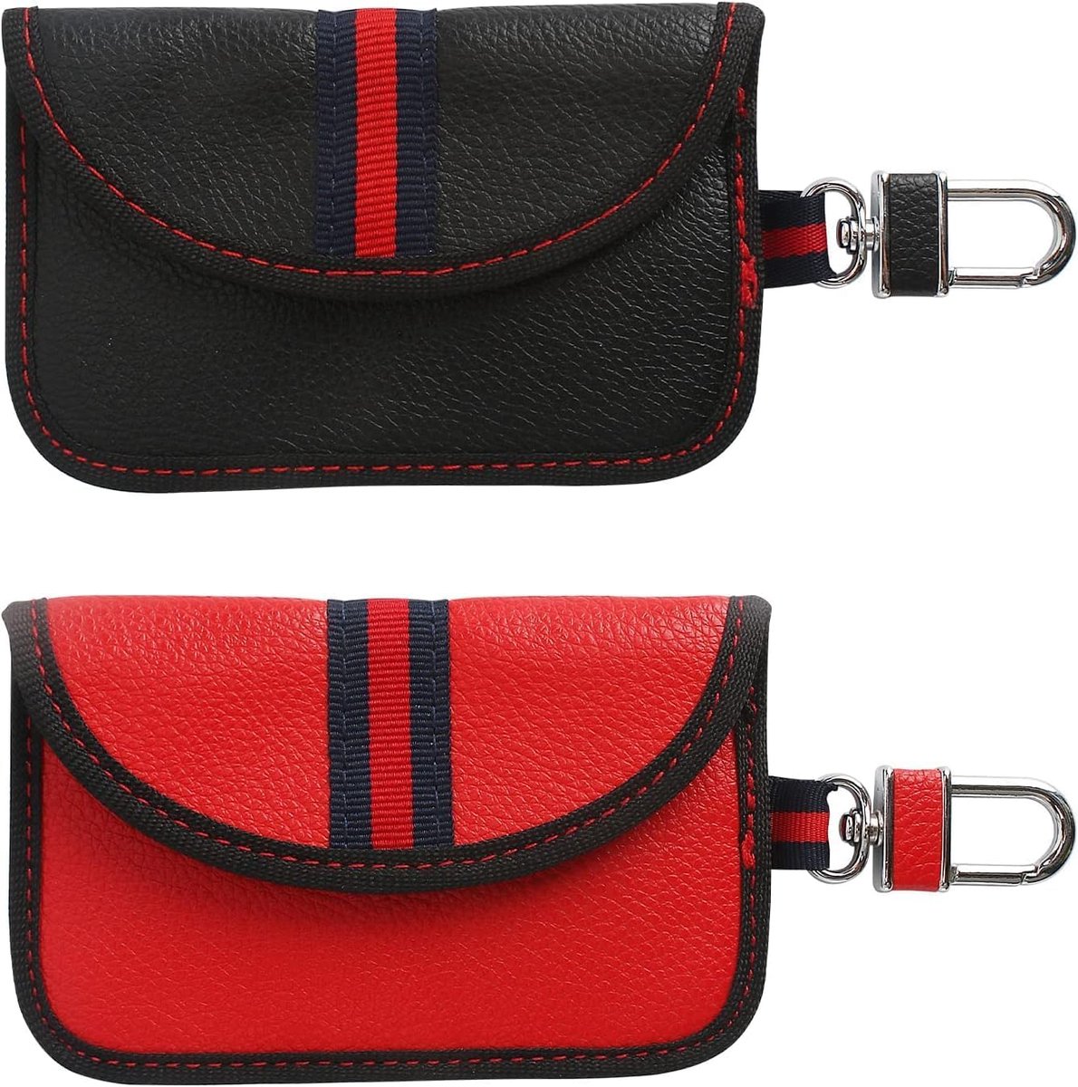 RFID Anti-theft Car Key - 2 pieces - Protective cover - Car key - Anti-theft - With hook - Car key bag - Key bag - Security - Black/Red
