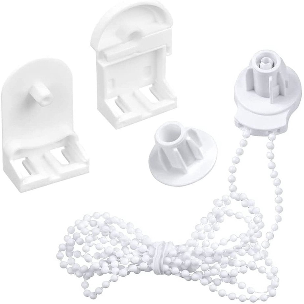 Roller Blind System with Wall Brackets - 25 mm - Roller Blind Fittings - Plastic - With 3M Bead Chain - Replacement Repair Kit for Roller Blinds - Curtain Parts - White - Suitable for Window Blinds