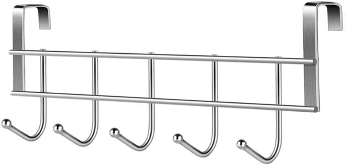 Door Coat Rack with 5 Hooks - Coat Rack on the Door - Clothes Rack - Towel Holder on the Door - For Clothes, Coats, Towels or Other Accessories - Hanging - Iron - Silver - 23.5*8.5*2.5 cm