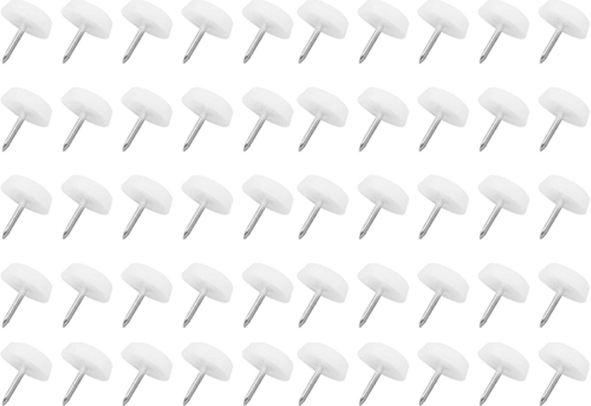 50 pieces - Chair leg protectors - Floor gliders - Floor protector - Chair leg protectors - Furniture gliders - with nail - 20mm - for table chair legs - white - plastic - Round - Floor and furniture protection - Chair parts - Anti-scratch