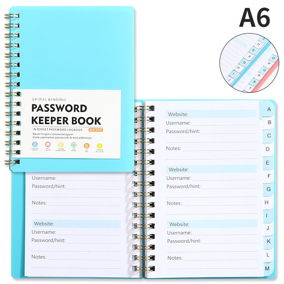 Password Book - Password Booklet - Password Booklet with Alphabet - Password Organizer - Password Notebook - A6 - Blue