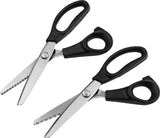 2 pieces - Pinking shears for fabric - Fabric scissors - Textile scissors - Fabric scissors - Dressmaking scissors - Suitable for fabric / denim / leather / Scissors - Black - 3mm / 5mm - Metal