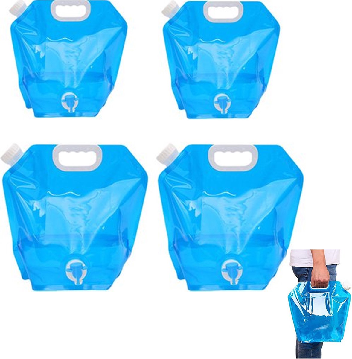 Collapsible Water Jerrycan - 4-Piece Water Reservoir Set - 5 and 10 Liter Flexible Water Jerrycan with Closed Lid and Faucet Switch - Emergency Water Reservoir - Outdoor Life - Emergency Kit - Home Emergency Kit - Portable Emergency Drinking Water Bag