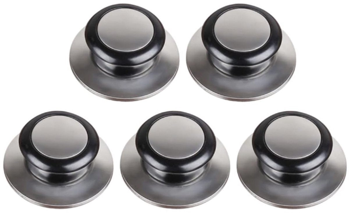 Pot Lid Knob - 5 Pieces - Lid Knob - 5-12mm Universal - Lid Handle - Kitchen Cookware Knob - For Replacing Pot Lids - 5.8*2.3cm - Silver and Black