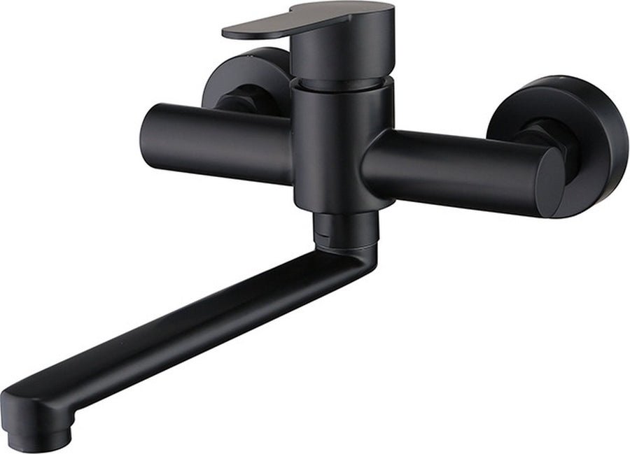 Bath faucet - Kitchen faucet - Washbasin faucet - Stainless steel - Black - 26*11 cm - Wall installation - Wall mounted - Swivel spout - Single lever