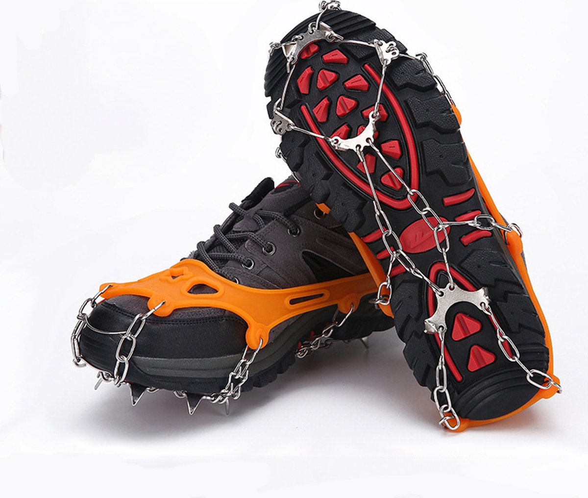 pair - Crampons - Crampons for mountain boots - Non-slip - with 8 steel teeth - Snow chain for shoes - for walking, fishing, climbing and hiking - Size 35-44 - TPE - orange