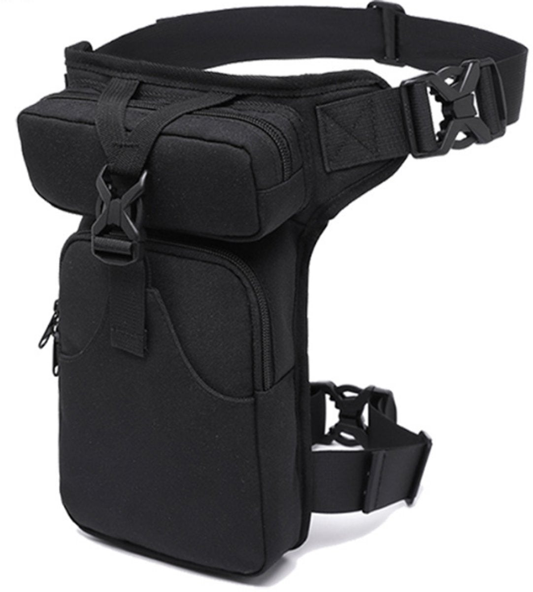Waist Bag - Leg Bag - Motorcycle Waist Bag - Motorcycle Bag - Tactical Leg Bag - Tool Bag - Unisex - Black - Large Capacity - 16*5*29 cm - 4 Compartments - Polyester