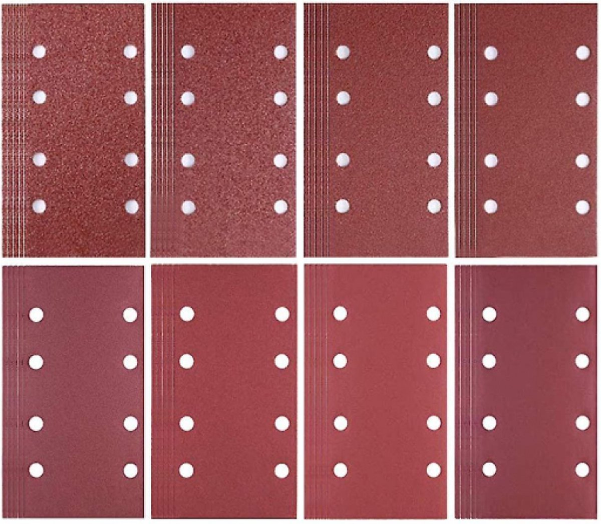 80 pieces - Sanding sheets - Sandpaper set - 40/60/80/120/180/240/320/400 grit - rectangular flocked sandpaper - 8 holes - red - 185*93mm
