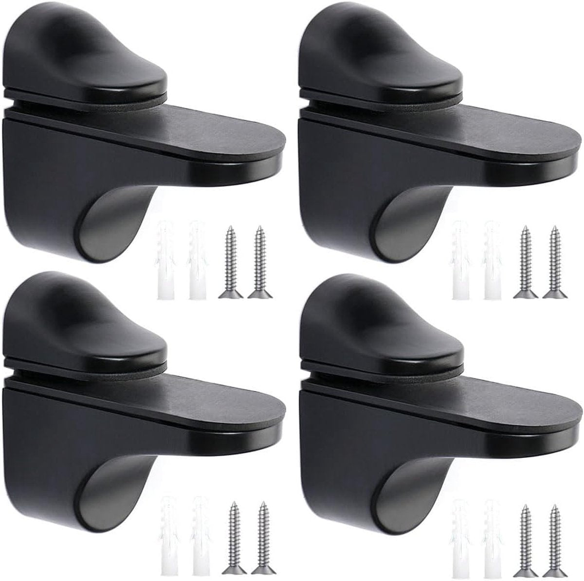 Glass Clamp - 4 Pieces - Glass Shelf Brackets - Zinc Alloy - Glass Shelf Brackets - Adjustable - Duckbill Glass Clamp - Glass Shelf Support Bracket - Clamp Holder Wall Mount - For 3mm-18mm Thick Glass and Wood Shelves - 5.6cm - Black