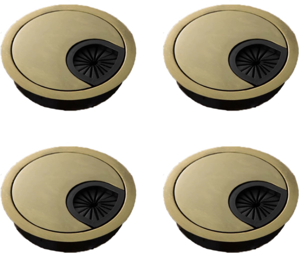 4 Pieces - Cable Organizer - Ø 60mm - Cable Management for Desks - End Caps for Desks - Metal Cable Grommet for Computer Desk - Metal - Bronze