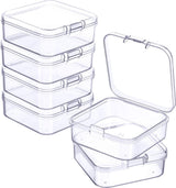 6 Pieces - Small Clear Plastic Storage Box Containers with Hinged Lids - L 5.5 x W 5.5 x H 2cm - Mini Boxes for Pills, Beads, Jewelry & Hobby Items - Stackable Mini Tubs - Transparent