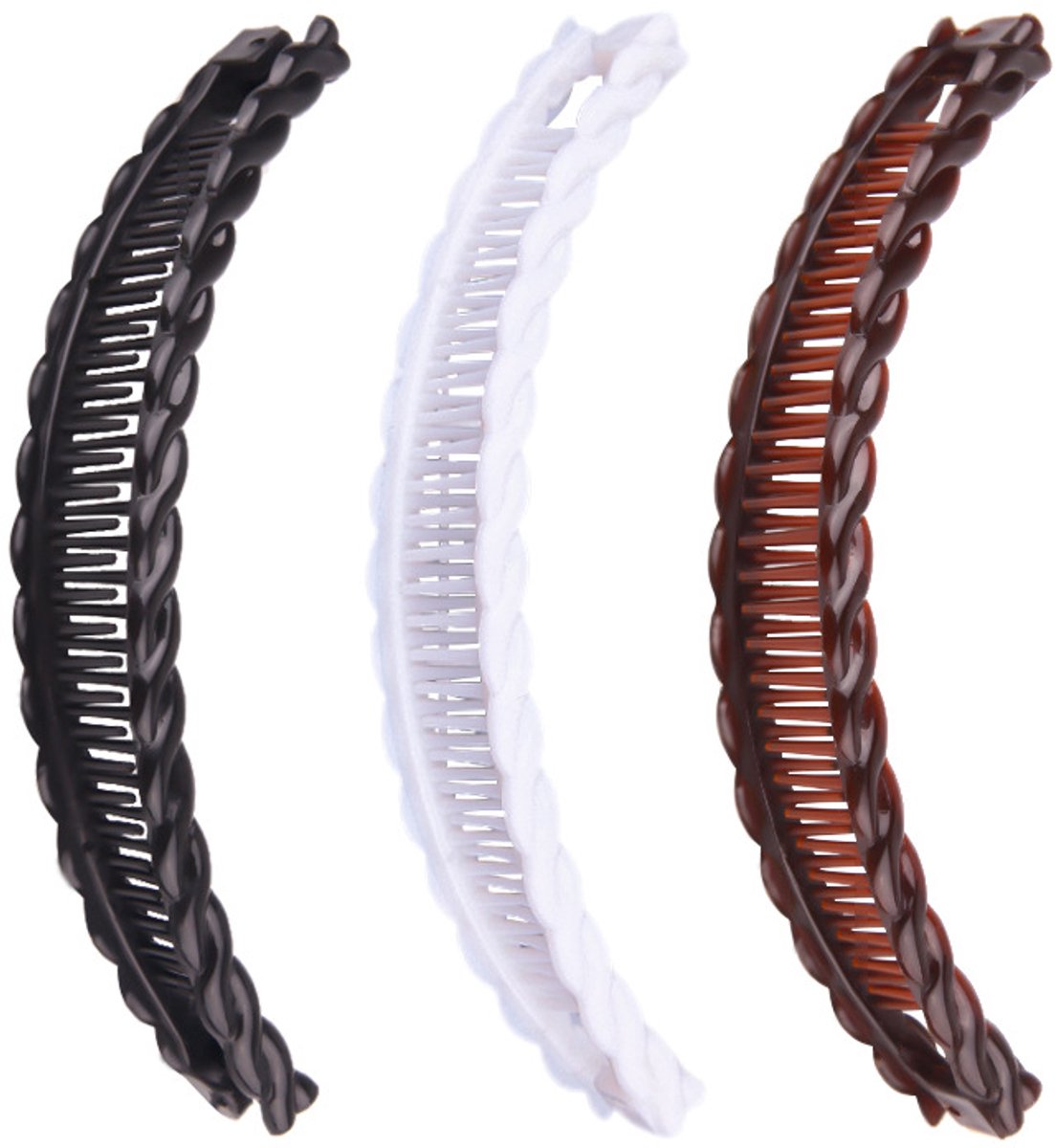 Hair Clip - 3 Pieces - Hair Clip - Hair Clip - Hairpin - Banana Clip - Hairpins Women - Double Comb Long Hair Clips - For Fine Thick Hair - Brown/Black/White