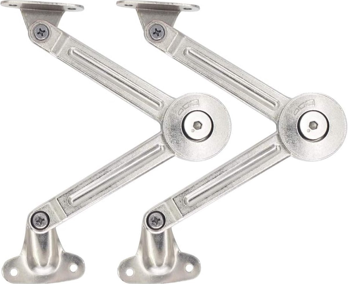 Flap hinge - 2 pieces - Stop hinge - Furniture hinge - Cabinet hinge - Overlay hinge - Flap supports - Lid support hinge - Zinc alloy - Silver - Nickel plated - With screws and Allen key - for kitchen, cabinet lift door