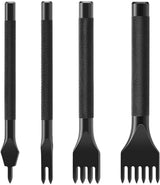 4 Pieces - Leather Punch - 4mm - 1/2/4/6 Claw - Black - Steel - Length 10cm - Hole Punch - Hole Punch - Leather Needles - Leather Punching Tool - Non-Slip Handle - For Belt and DIY Crafts