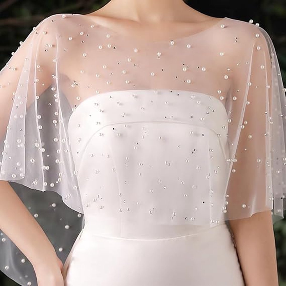 Poncho - Cape - Stole - Shawl - Artificial Pearl Capelet - Chiffon - Wedding - Party - Bride - Gala - Evening Dress - for Shoulder width less than 45 cm
