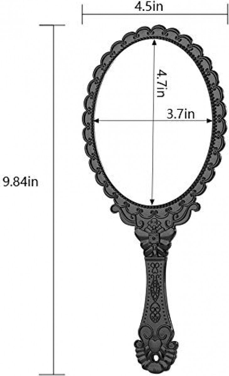 Hand Mirror with Handle - Make-up Mirror - Make-up Mirror - Oval Mirror - Travel Mirror - 12 x 10 cm Mirror Surface - Shaving Mirror - Hairdressing Mirror - Black - Plastic Handle