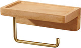 Toilet Roll Holder with Shelf - Toilet Roll Holder Without Drilling - Wood - Self-Adhesive - Toilet Paper Holder - Toilet Roll Holder - Toilet Roll Holder with Shelf - Wood Color - 18cm