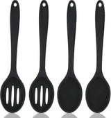 Cooking Spoon - 4 Pieces - Stirring Spoon - Silicone - Spoon - Sauce Spoon - Serving Spoon - Serving Spoon - Heat Resistant - Kitchen Tool - Non-Stick Coating - Kitchen Utensils - Suitable for Kitchens and Dining Rooms - 20.3*4.5 cm - Black