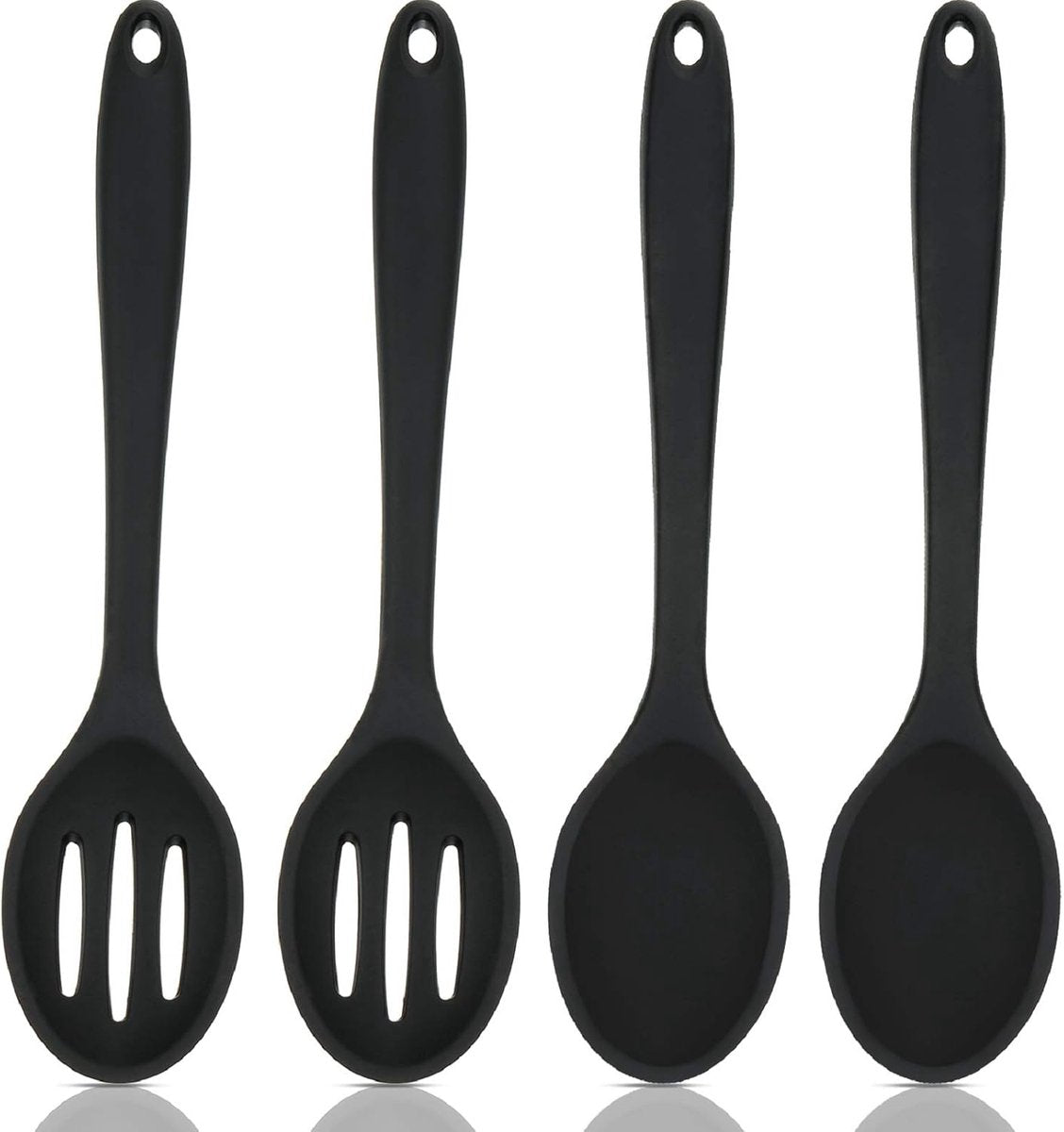 Cooking Spoon - 4 Pieces - Stirring Spoon - Silicone - Spoon - Sauce Spoon - Serving Spoon - Serving Spoon - Heat Resistant - Kitchen Tool - Non-Stick Coating - Kitchen Utensils - Suitable for Kitchens and Dining Rooms - 20.3*4.5 cm - Black