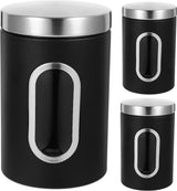 pieces - Coffee Storage Can - Coffee Tin - Coffee Cans - Storage Jar - Storage Jar - Airtight - Stainless Steel - 11*17.5cm - Black - With Viewing Window - Storage Tin for Coffee, Coffee Beans, Tea, Sugar, etc.
