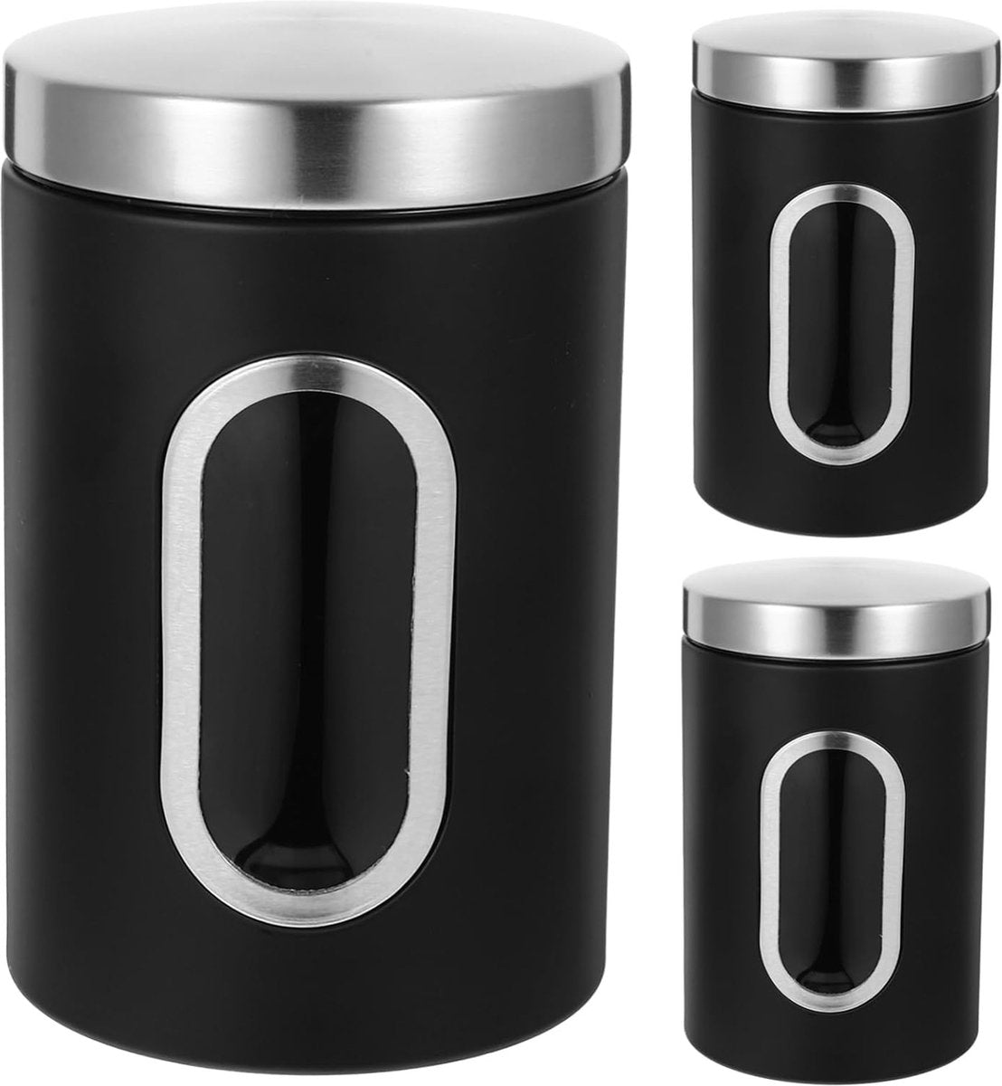 pieces - Coffee Storage Can - Coffee Tin - Coffee Cans - Storage Jar - Storage Jar - Airtight - Stainless Steel - 11*17.5cm - Black - With Viewing Window - Storage Tin for Coffee, Coffee Beans, Tea, Sugar, etc.