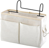 Hanging Basket - Bag Organizer - Bed Bag Holder - Storage Bags - Bed Organizer - Hanging Storage Bags - Dorm Organizer - 30*10*19 cm - Off-White - with 4 Pockets and 2 Hooks - Canvas - for Bunk Bed, Hospital Bed, Dorm, Camping