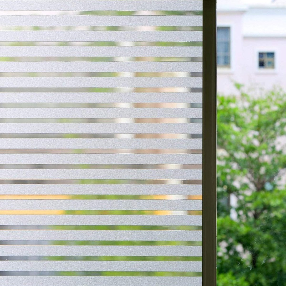 Window film - Easy installation - Glue-free adhesive film for windows and bathrooms - Static - 45cm*4M - 1/2 matte stripes - PVC - Translucent