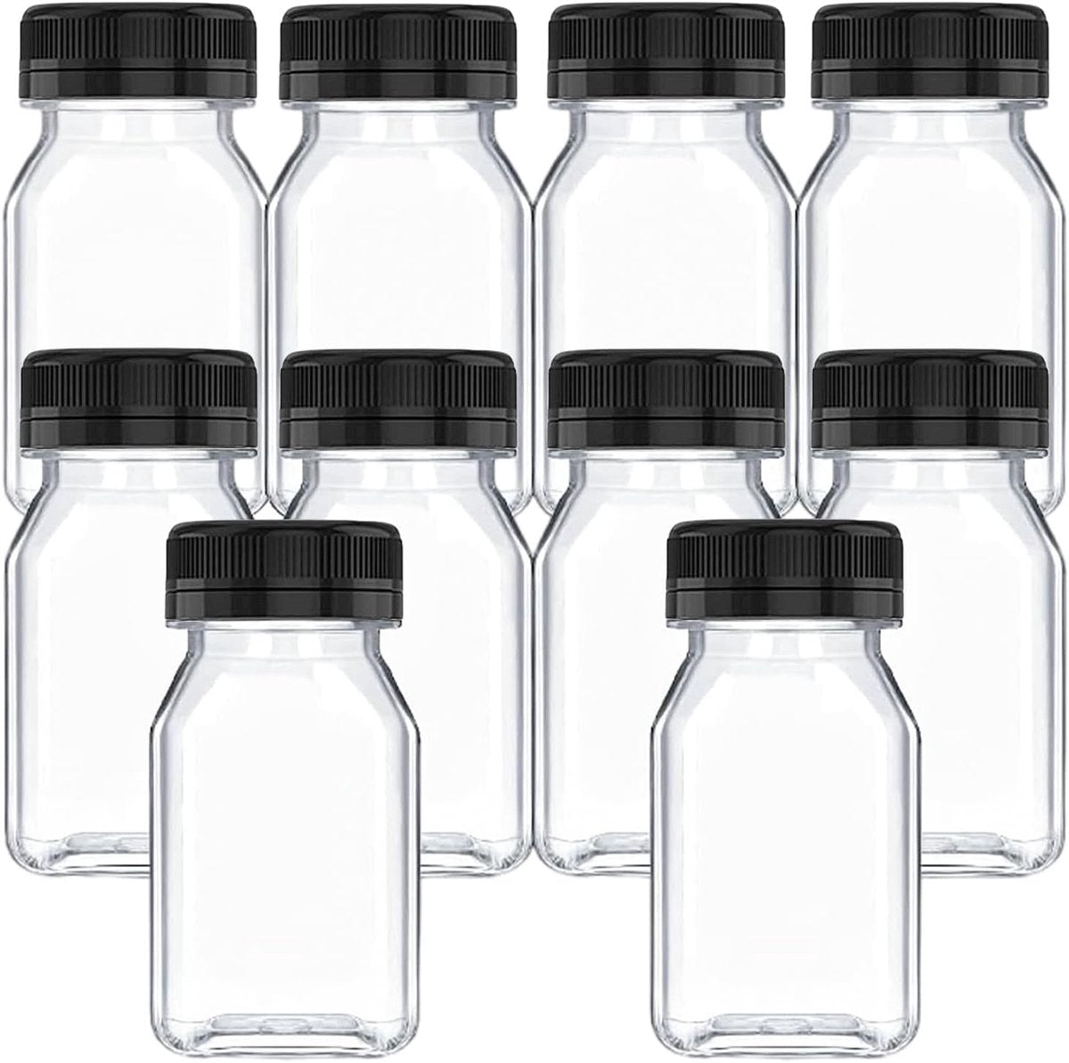Juice Bottle - 10 Pieces - Transparent Drinking Bottles - PET - Reusable - Mini Juice Bottles - Plastic Milk Bottles - With Cap - Refillable - Suitable for milkshakes, drinks, juices and milk - 120 ml - 4.5*9.5cm - Transparent