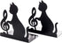 Metal Bookends - Set of 2 - Heavy Duty Black Metal Bookends - Cat Music Note - Non-Slip Durable Sturdy Book Organizer - For Bedroom Library Office - Book Stand - Book Holder - Bookend - Book Holder - Black