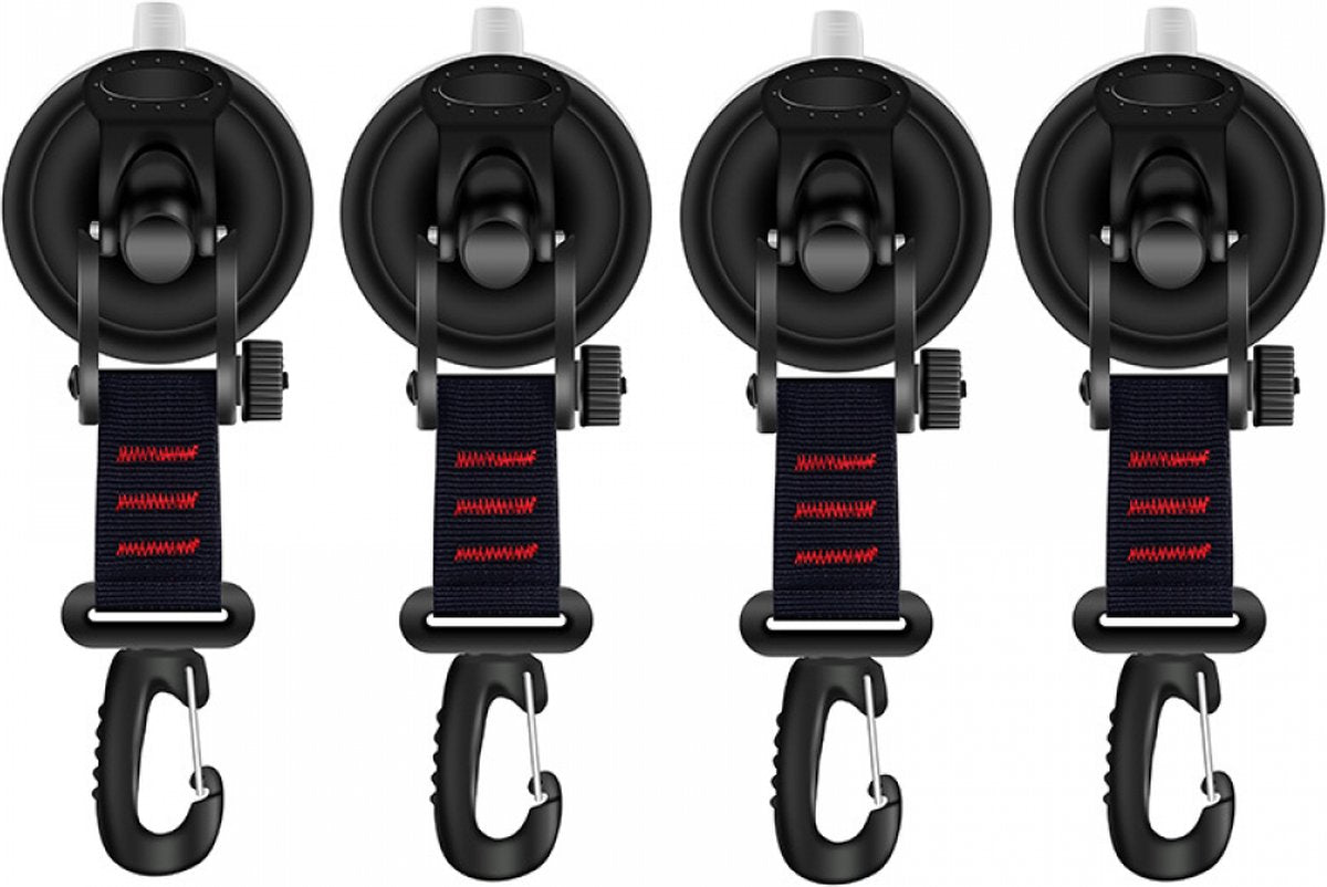 4 pieces - hooks - with suction cup - Powerful Suction Cup Anchor - ABS - Black - Multifunctional - large suction cup - without drilling - for camper, house tent, car awnings, canopies and car cover