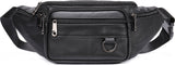 Belt bag - Phone bag - Crossbody - Pouch bag - Leather - Black - 19 x 11 x 3 cm - 6 compartments - Durable - Waterproof - for Travel, Outdoor, Hiking, Sports