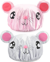 Shower cap - 2 pieces - pink mouse and gray mouse - cute shower cap with double layer - waterproof - Bath cap, children, long hair, shower cap