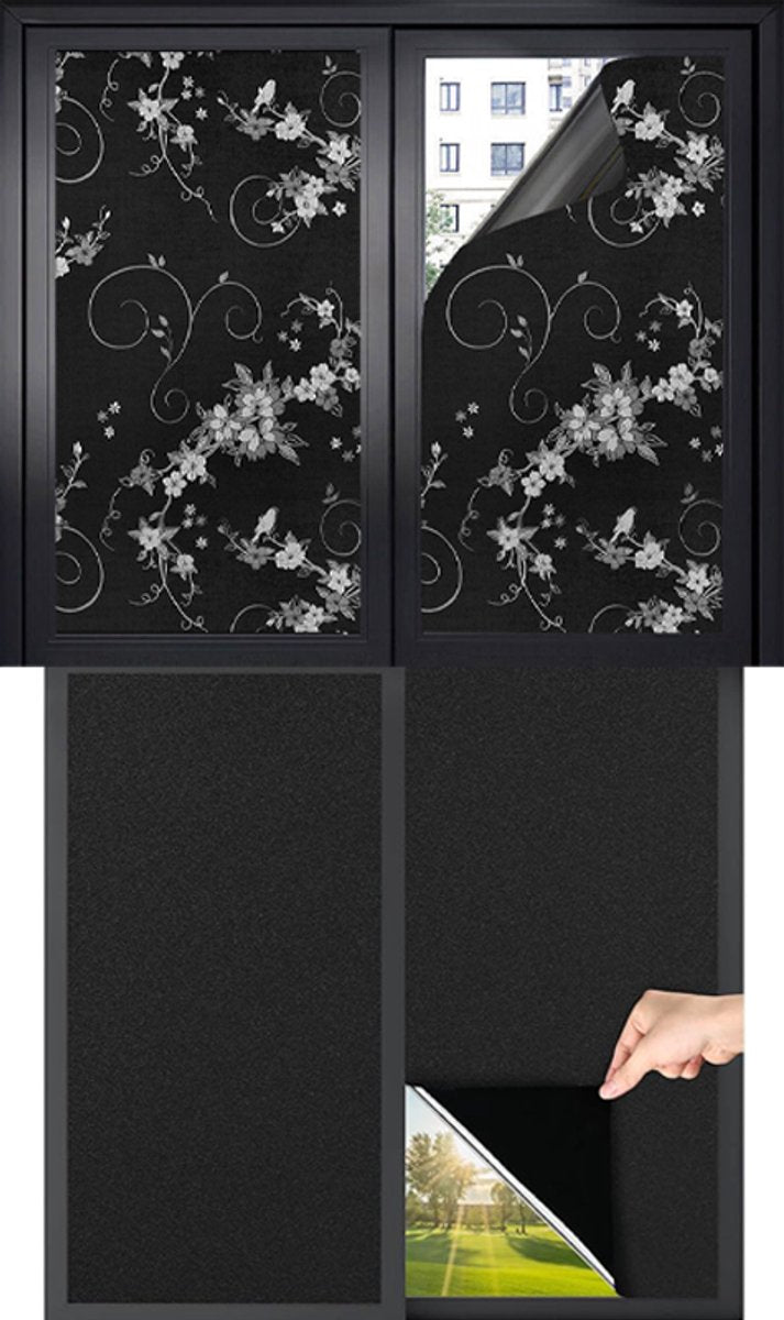 2 pieces Window Film - Blackout Window Film - Sun Protection - Anti-glare - Blackout Cloth - Black - Including Squeegee - Window Sticker - 45x100cm - Supplied with self-adhesive backing