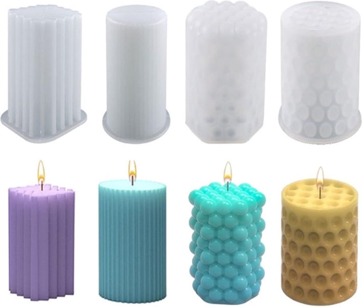4 pieces - Candle mold - molds - candle mold - candle molds silicone - silicone molds - white - Cylindrical and Cube - different shapes - Hobby tools - for candle and plaster making