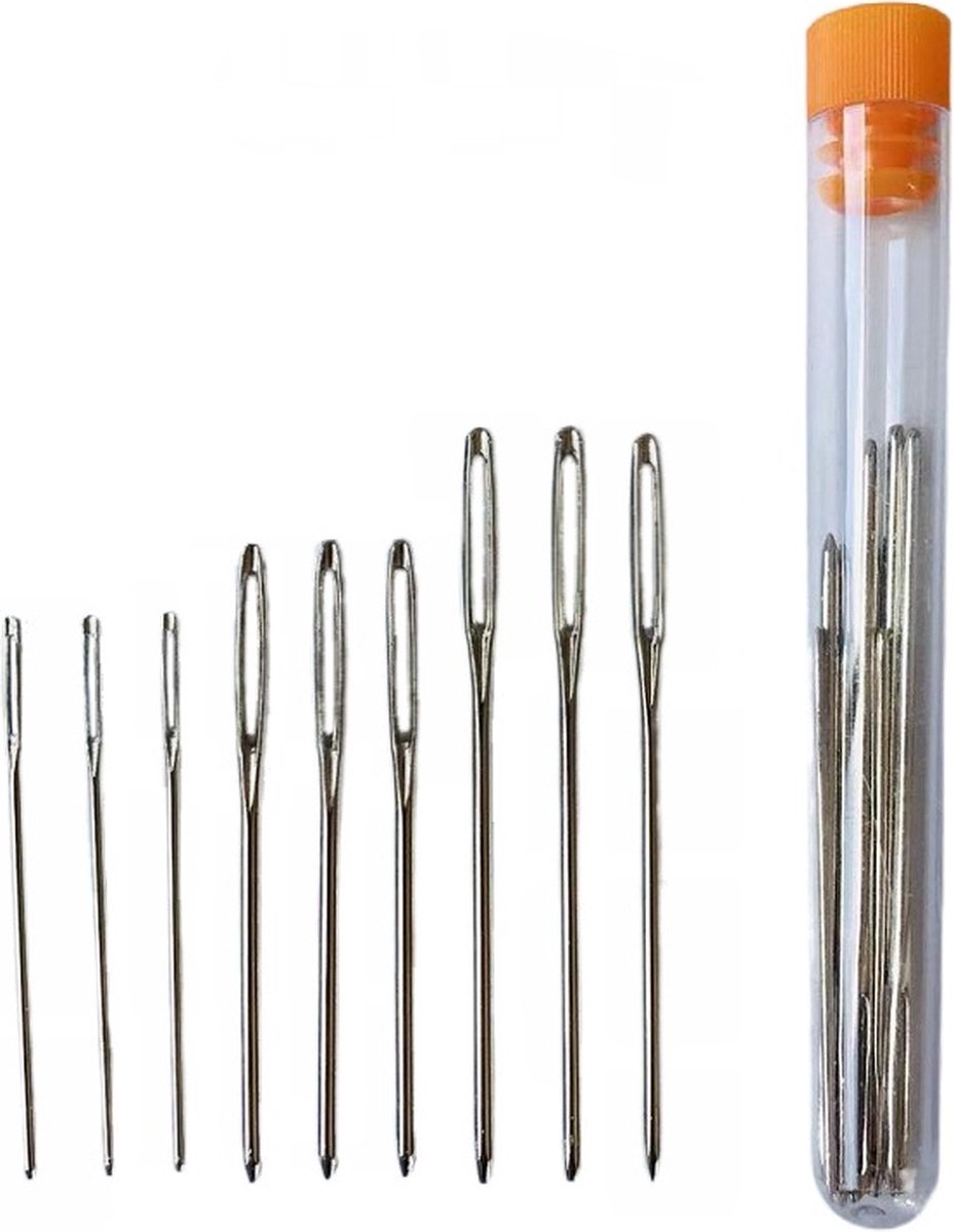 Needles with Eye Set - 9 pieces - 3 Sizes - Knitting Needles - Open Eye Needles - Large Eye Sewing Needles - Embroidery Thread Needle - Size 5.2 cm 6 cm 7 cm - Carbon Steel - Silver - for Handmade Yarn