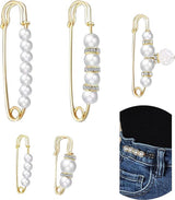 5 Pieces - 5 Styles Pin - Button Pins for Jeans - No Sew Jeans Button Pins - Brooch - Pin Closure Decollete - 75mm - Gold - Metal - White Pearl