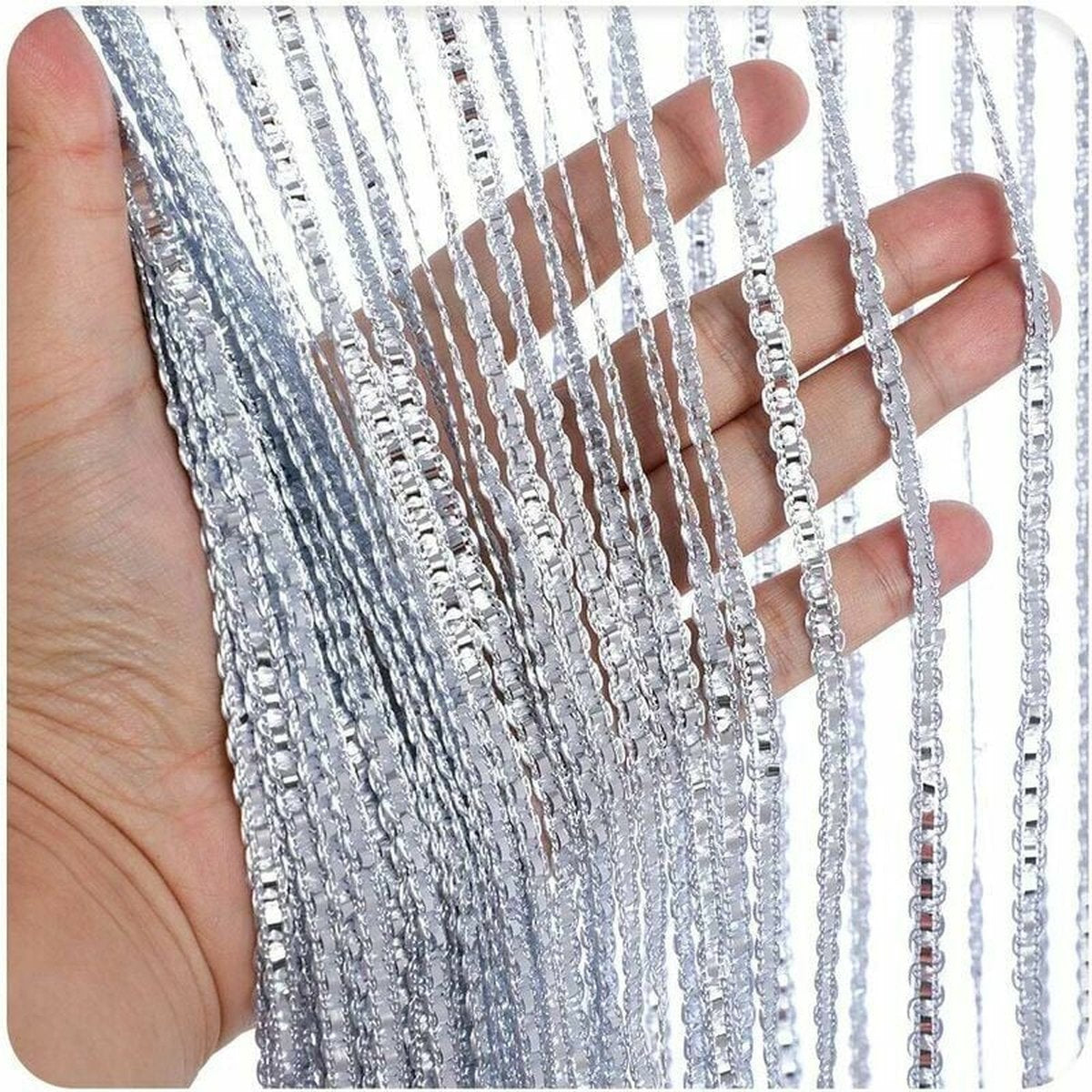 Fly screen curtain - Door curtain - Glitter mosquito net - Anti-fly door curtain - 100 x 200 cm - With silver thread - Polyester - white - Decorative curtain - Mosquito net