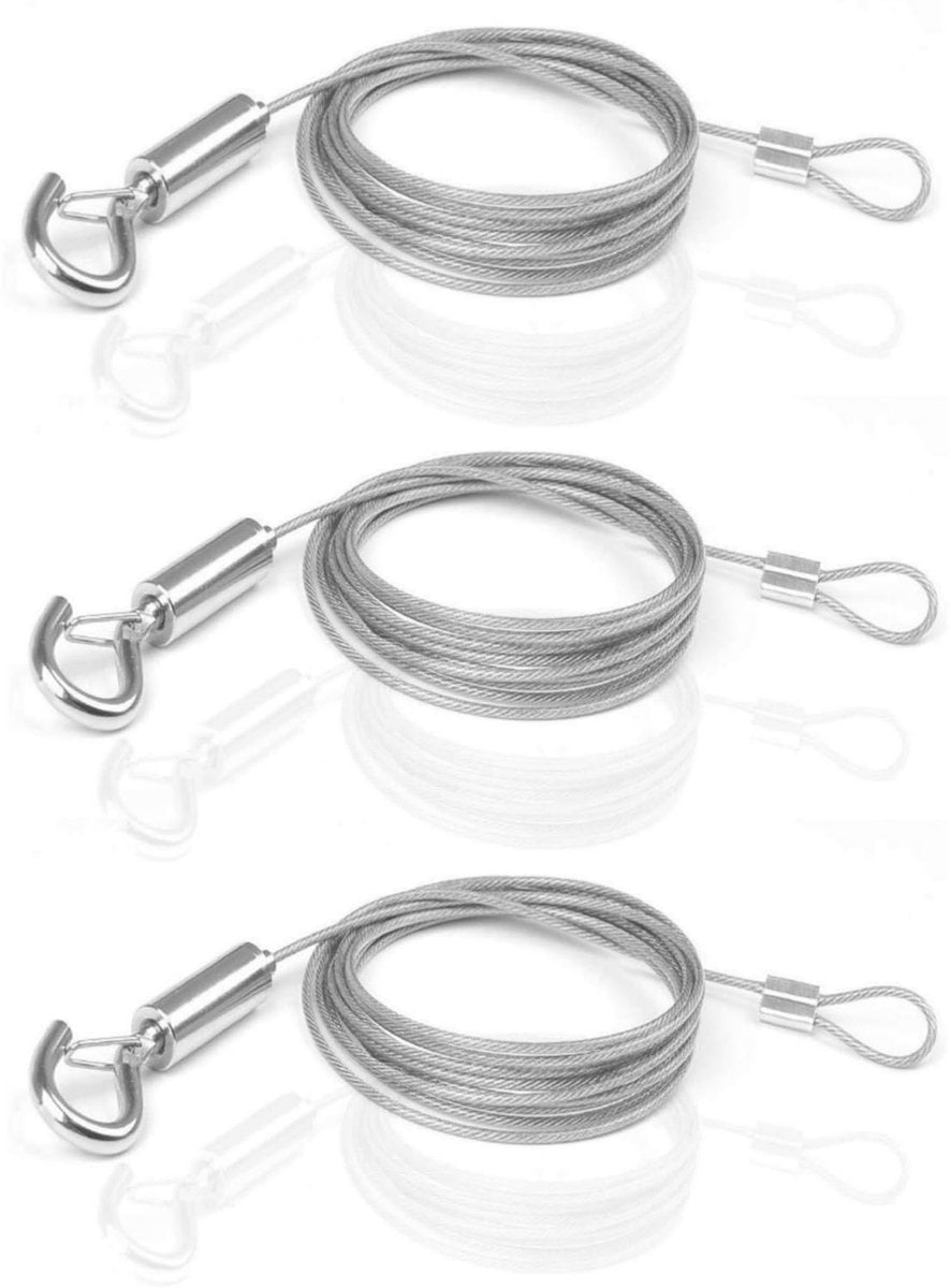 Steel Cable - 3 Pieces - Stainless Steel Single Hook - 2m*1.5mm - Durable - Outdoor and Indoor - Flexible and Durable - For Tent Rope, Clotheslines & Outdoor Lighting