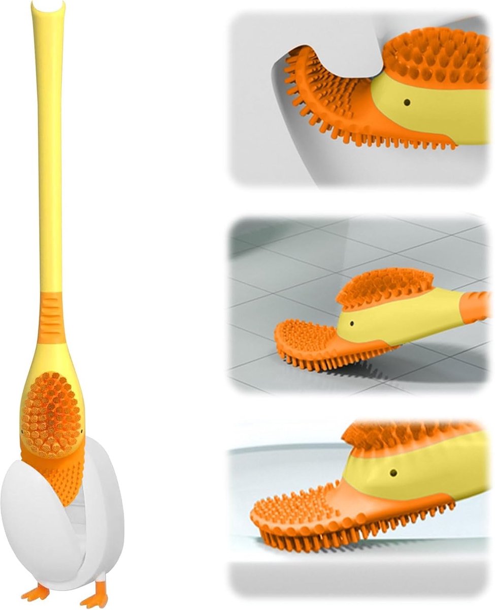 Diving Duck - Toilet Brush - Deep Cleaning - With Rim Cleaner - Made of Silicone - With Holder - For Bathroom or Guest Toilet - Yellow