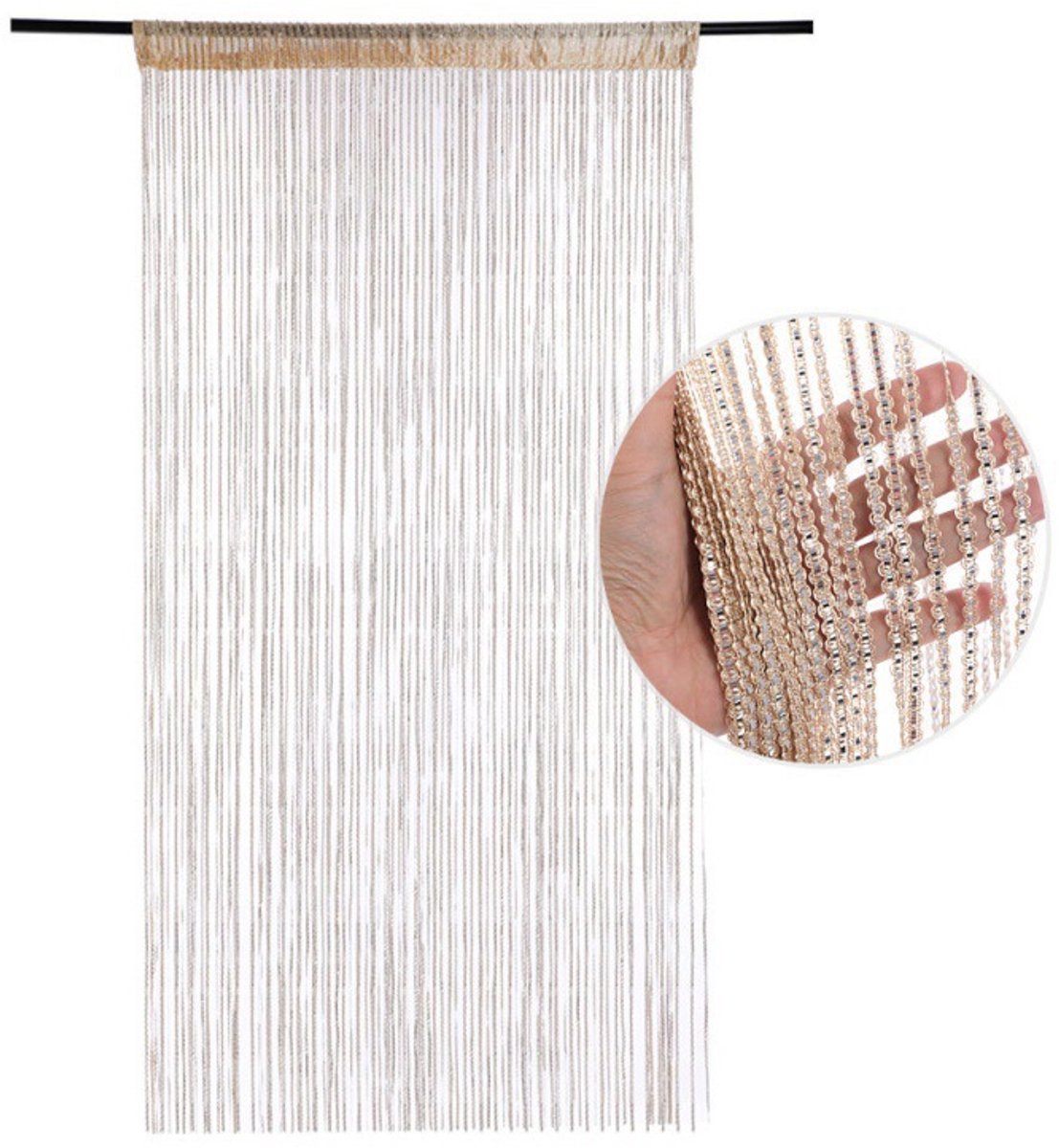 Fly screen curtain - Door curtain - Glitter mosquito net - Anti-fly door curtain - 100 x 200 cm - With gold thread - Polyester - Gold - Decorative curtain - Mosquito net
