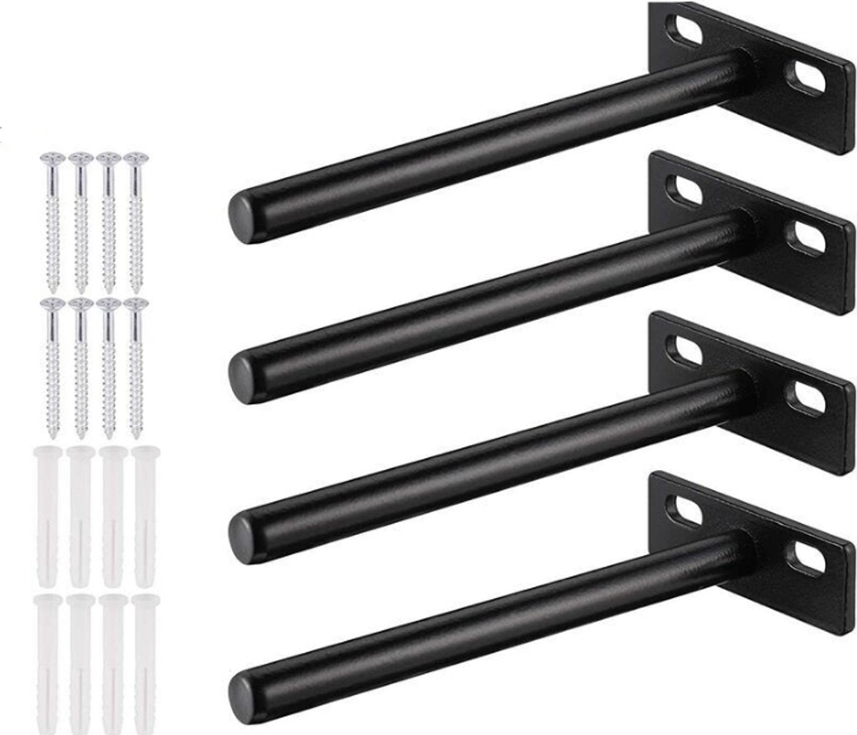 pieces - shelf brackets - 4 inch - shelf bracket - floating shelf support - brackets - floating shelf brackets - wall bracket - T-shape - invisible - for wall mounting hidden wooden shelf - black - iron