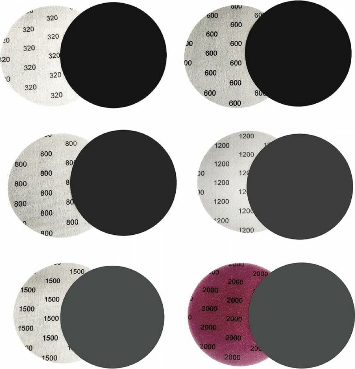 Sandpaper set - 30 pieces - 5 pieces each - Grit 320/600/800/1200/1500/2000 - 75mm - sandpaper for sander - Sanding machine paper - fine sandpaper - for car polishing, metal and wood
