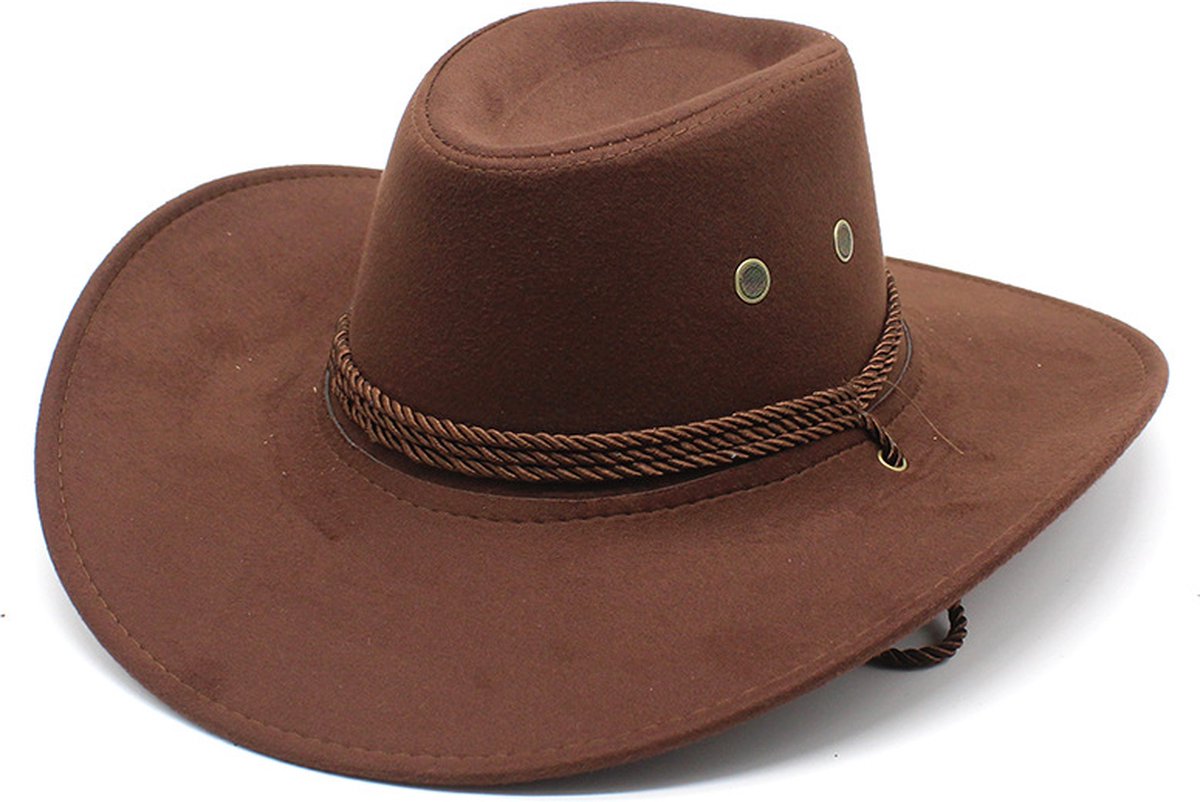 Beanie - Hat - Cowboy Hat - Hunter Hat - Polyester - Brown - 56-58 cm Head Circumference - Unisex - Wide Brim Hat