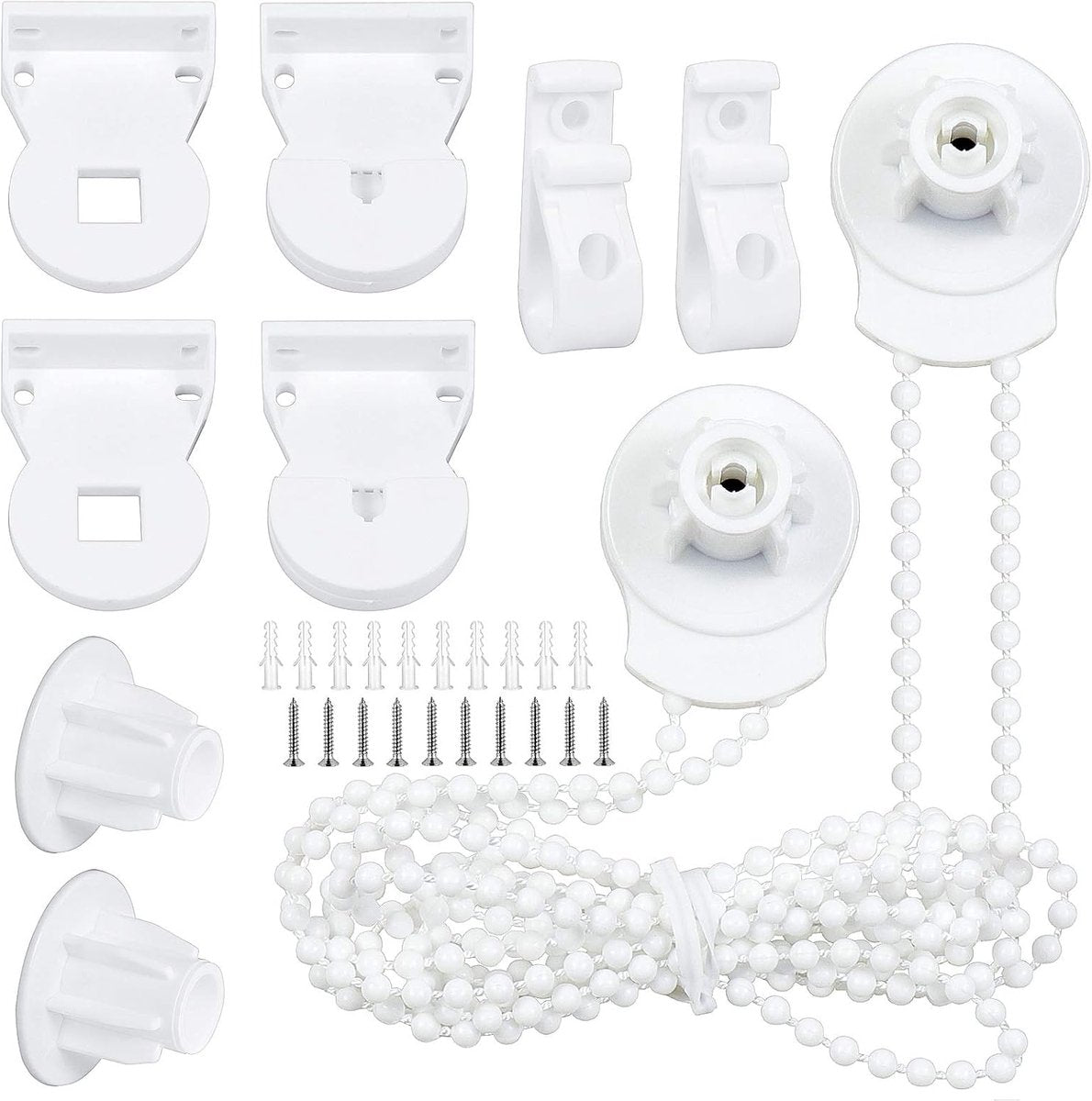 2 set - Roller blind system - roller blind fitting - bead chain - Curtain parts - window decoration accessories - roller blind chain - replacement repair kit for roller blinds - for Ø25 MM roller blind tube - with P-clips and screws - White