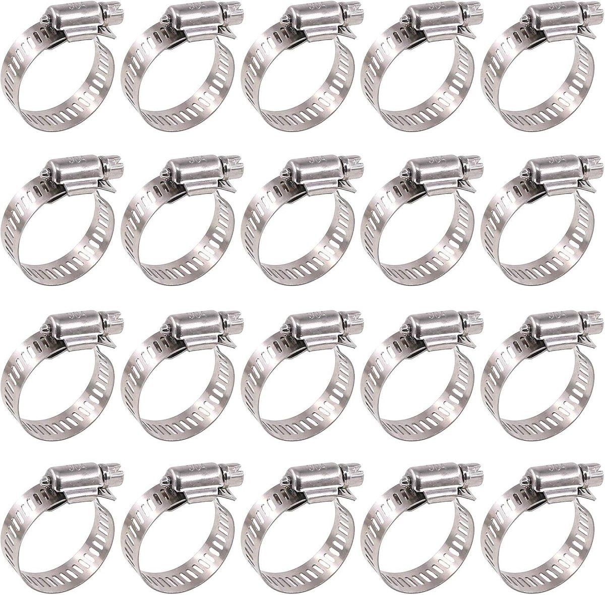 20 pieces - Hose clamp set - hose clamps - 10-16 mm - Clamp set for the garden hose, drain hose or shower hose - silver - stainless steel