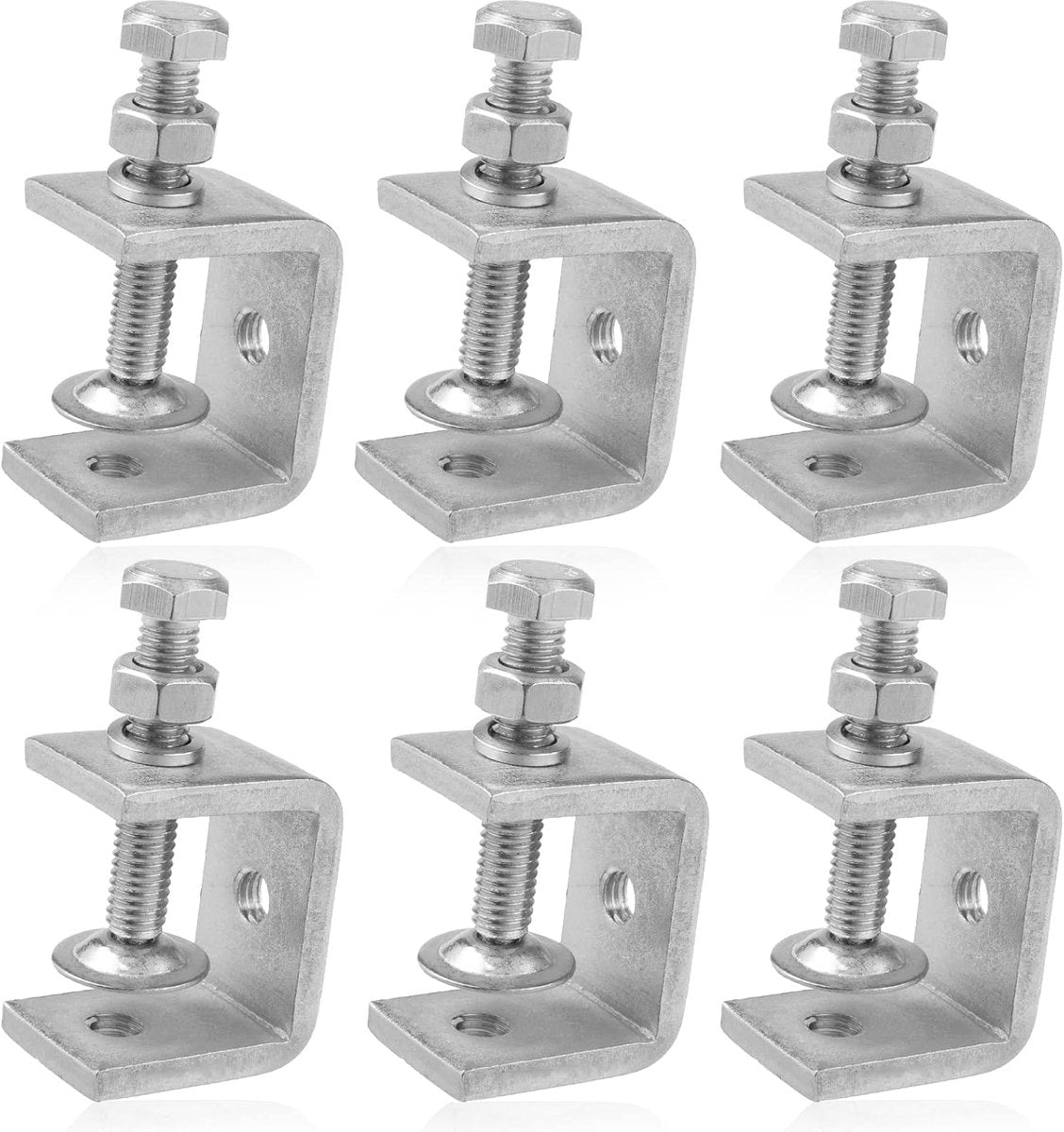 C-Clamps - Pack of 6 - With M8 Hexagon Bolts - Glue Clamps - Adjustable Clamping Range 0-25 mm - For Woodworking and Welding - Stainless Steel - Silver - 2.4*3.2*5.5 cm