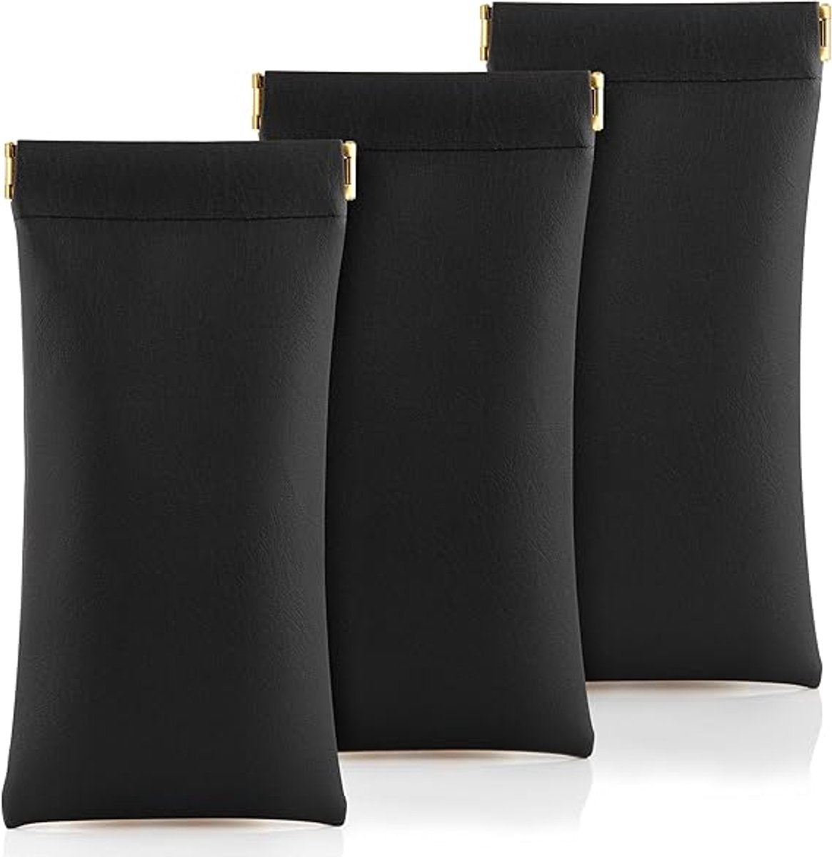 3 Pieces - Glasses Case - 18.5*9cm - Black - Soft Glasses Case - Portable Glasses Case - With Squeeze Lid - Anti-scratch - PU Leather Glasses Case - Storage Bag - Storage Box - For Women and Men