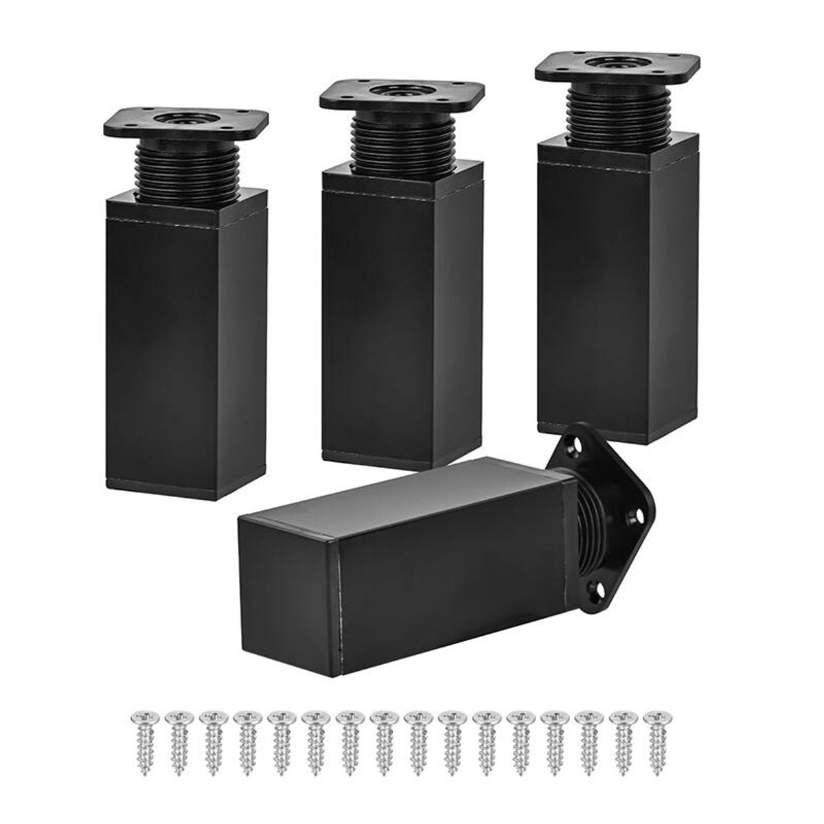 Furniture Legs - 4 Pieces - Table Legs - Aluminum Alloy - With Screws - Square - Sofa Leg Support Accessories - Adjustable - Modern - Suitable for Sofas, Coffee Tables, Cabinets, TV Stands, Desks, Shelves, Dressing Tables - 10cm - Black