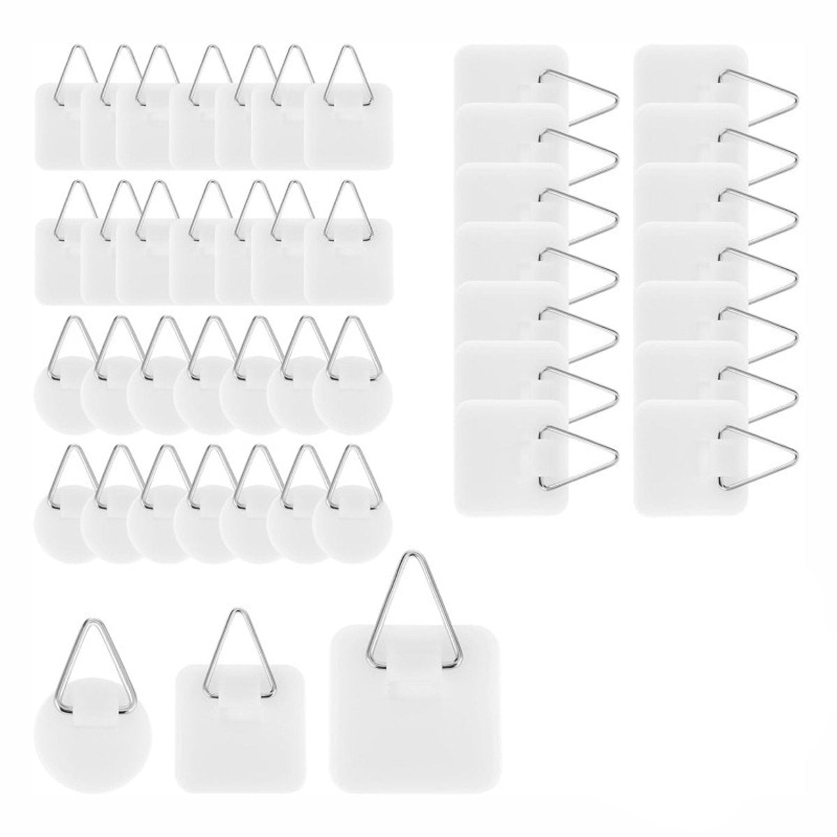 Self-adhesive hooks - Set of 45 - 3 sizes - 5 kg Load capacity - Adhesive hooks - Wall picture hangers - Picture hangers - Picture hanging hooks - For displaying decorative pictures and wall art - White