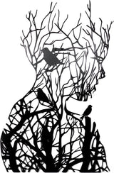 Wall decoration - wall decoration - Wall Art - Line art - wall decoration living room - Tree branch woman silhouette - black and white - Metal - 30*21cm